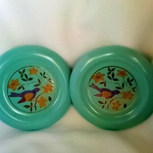 2 German ceramic decorative bird folk art plates